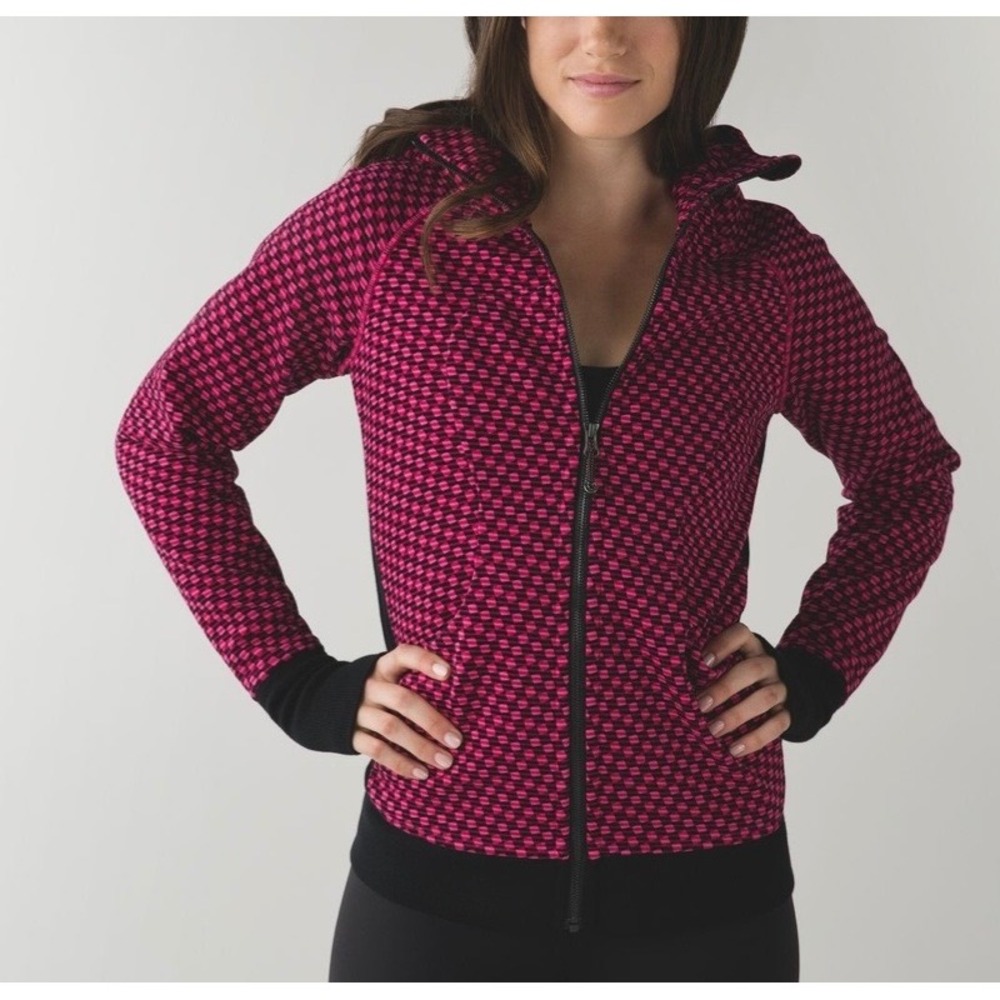 Lululemon Women's Scuba Hoodie III Full Zip Pink Black Checkered Size 8